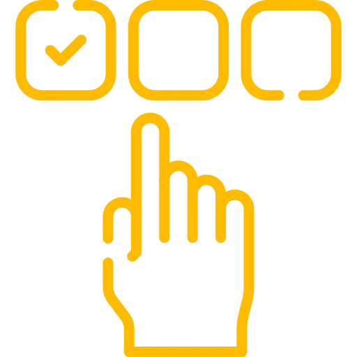 An icon of a hand selecting between 3 boxes, one of which has a tick in it