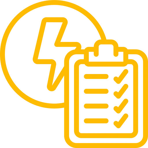 Icon with a clipboard and electric bolt